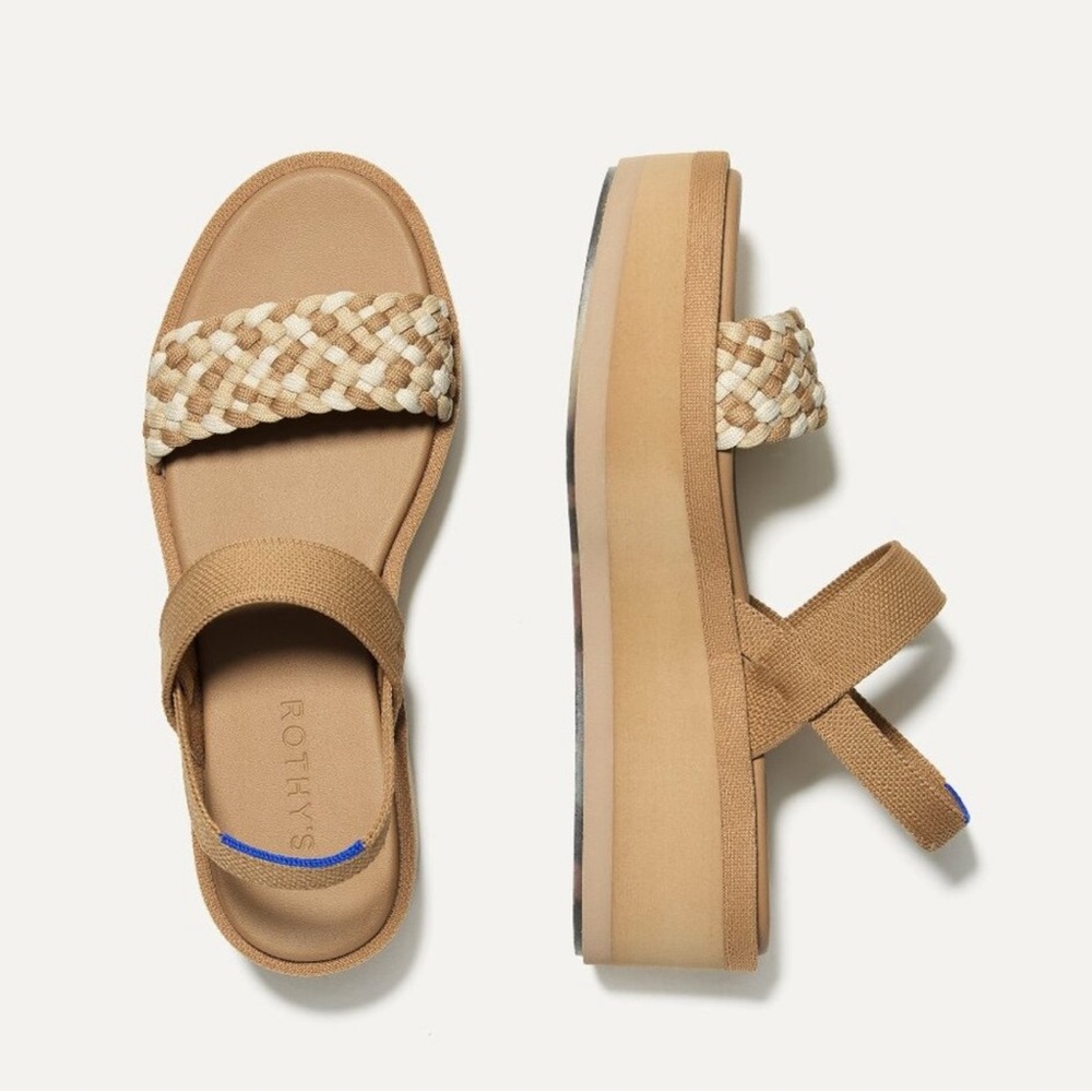 Rothy's the Lightweight Wedge Sandals in sand